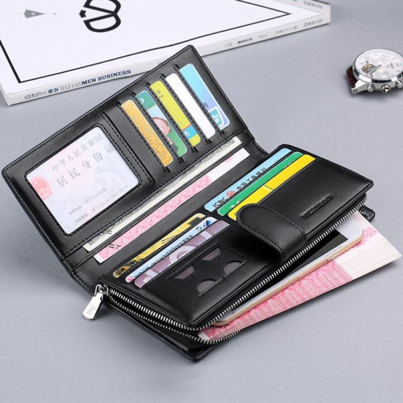 High quality genuine leather long men’s wallet business clutch black pl303 - Image 2