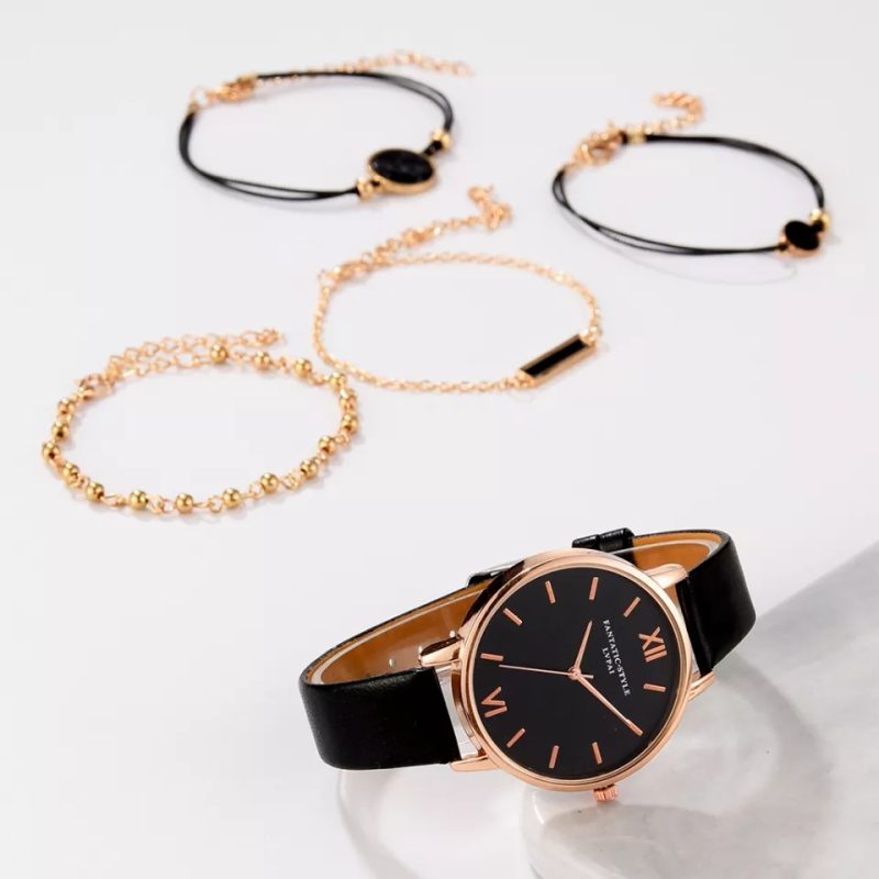 5pcs Set Top Style Fashion Women's Luxury Leather Band Analog Quartz Wrist Watch - Image 5
