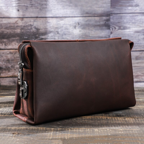 Genuine Leather Men Clutch Bag Large Capacity Coded Lock Design