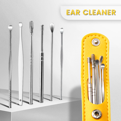 6 PCS Ear Pick Set Portable Ear Cleaner Set Stainless Steel With Leather Case