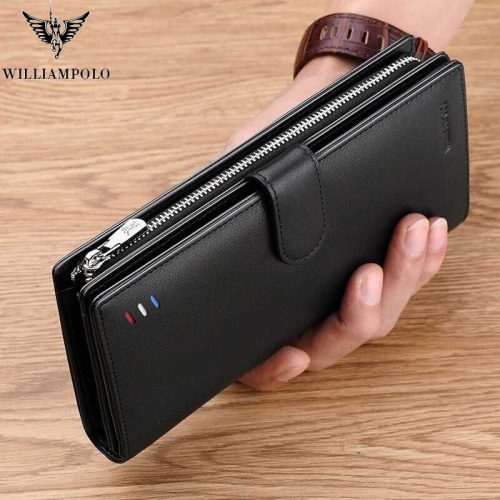 High quality genuine leather long men’s wallet business clutch black pl303