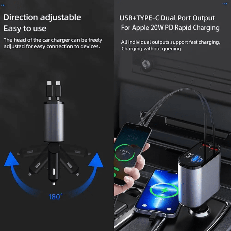 4 In 1 Retractable 100W Super Fast Car Charger - Image 5